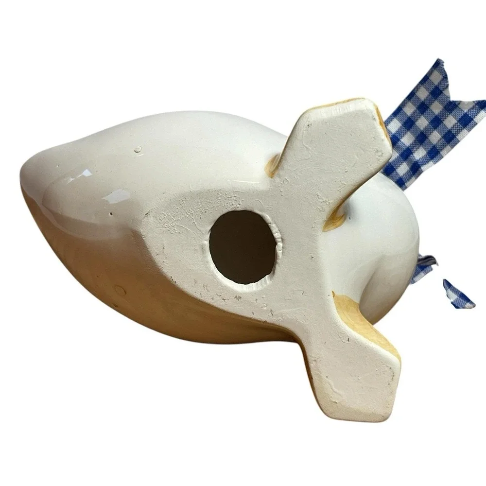 Ceramic‎ Country Farmhouse Goose Blue Gingham Neck Ribbon & Red Beaded Eyes 5